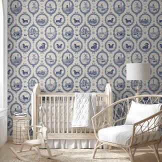 Papier Peint Dachshund Puppy Toile Pattern: Blue & White