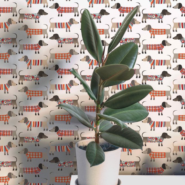 Papier Peint Dachshund Saucisson de Vienne Chien (Fun Dachshund Wiener Sausage Dogs in sweaters pattern peel and stick wallpaper)