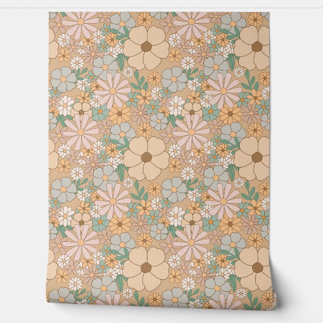 PAPIER PEINT DAISIES BOHO FLEURS SANS PARAÎTRE (Déroulement)