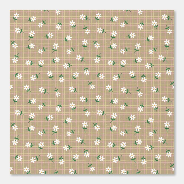 Papier Peint Daisies on Brown Plaid (medium scale) (Recto)