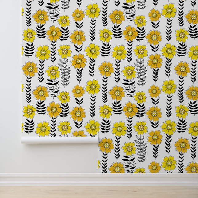 Papier Peint Daisy dooda en jaune et noir (Application)