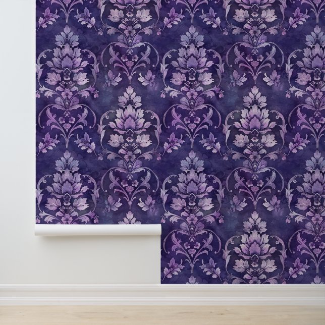 Papier Peint Damas texture luxueuse de fleur décorative violett (Application)
