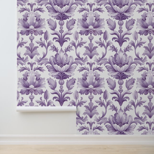 Papier Peint Damas texture luxueuse de fleurs violettes (Application)