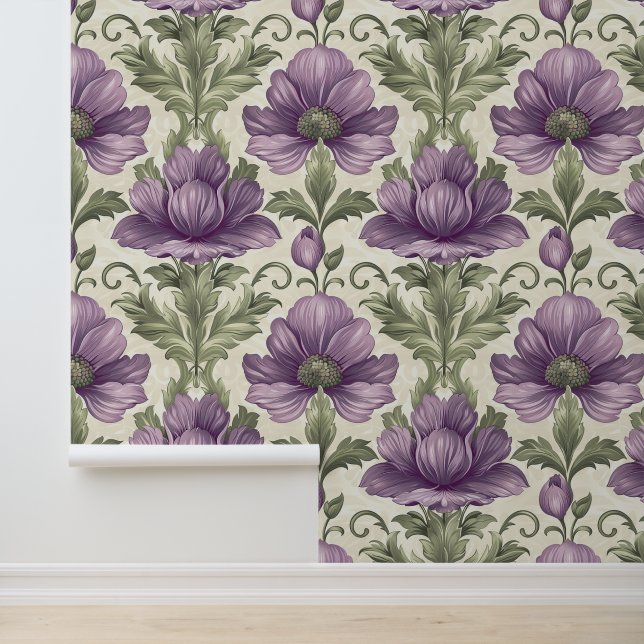Papier Peint Damas texture luxueuse de violet de fleurs d'alto (Application)