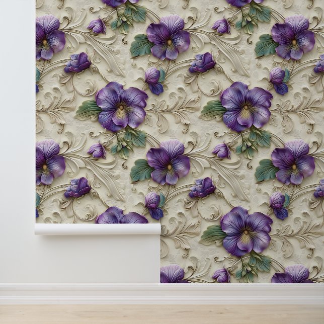 Papier Peint Damask luxe gaufre texture violet de fleurs d'alto (Application)