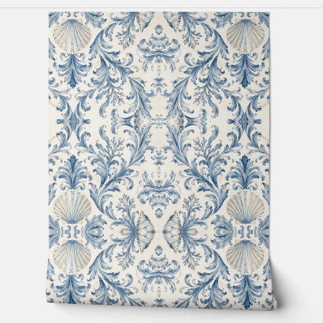 Papier peint damask nautique de maison de plage -  (Déroulement)