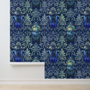 Papier Peint Damask texture luxueuse d'insecte bleu vert