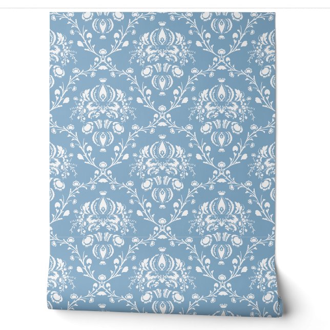 Papier Peint Damassé bleu hollandais (Déroulement)
