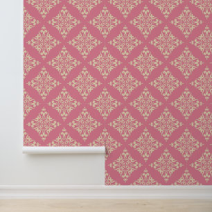 Papier Peint Damassé classique rose & beige clair