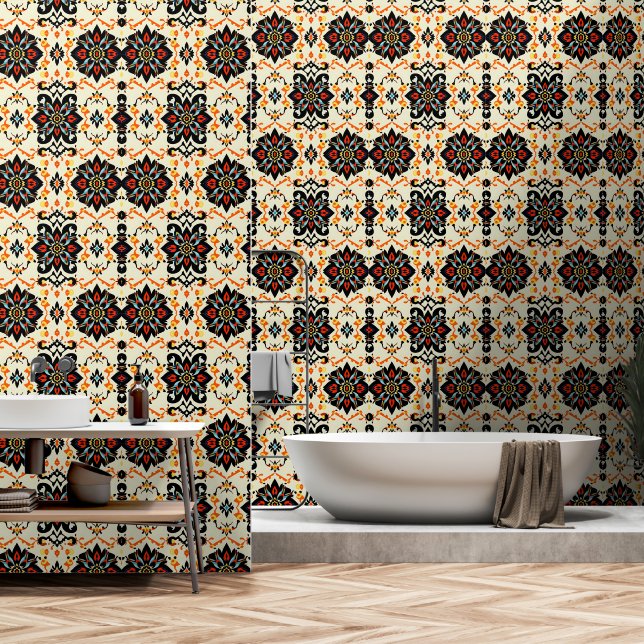 Papier Peint Damassé d'Art Populaire Vibrant (Salle de bain)