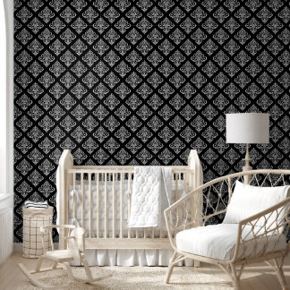 Papier peint damassé noir et blanc