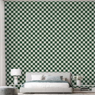 Papier Peint Damier 2" vert foncé et blanc ivoire