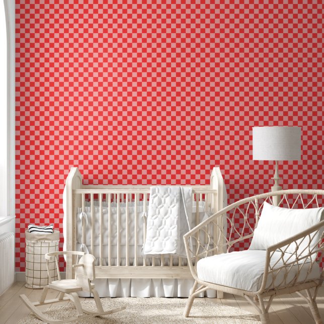 Papier Peint Damier Rouge et Rose Attrayant (Enfants)