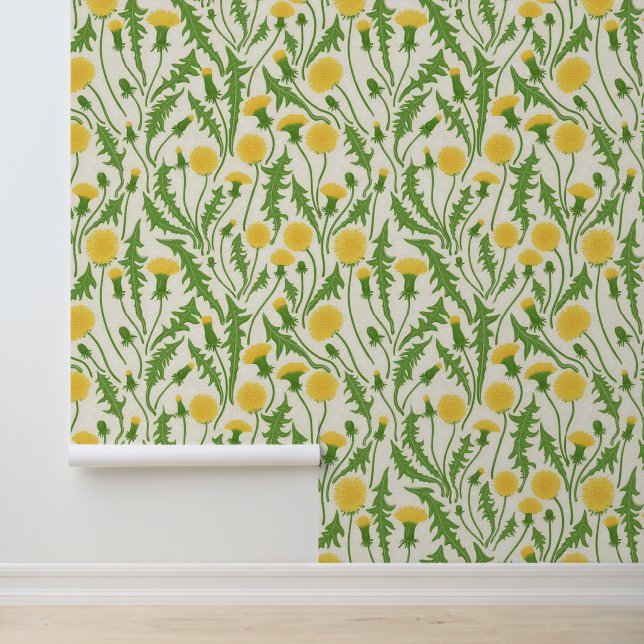 Papier Peint Dandelions, vert, jaune et blanc (Application)