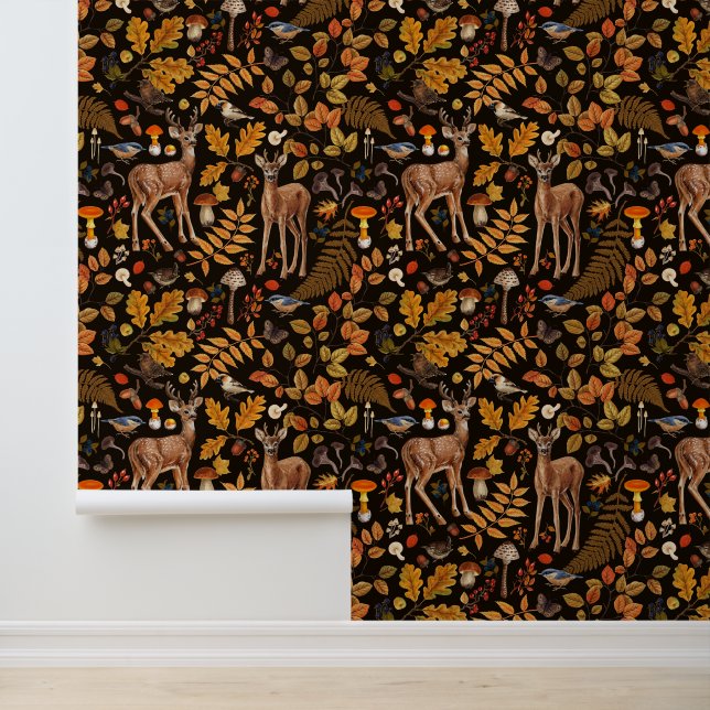 Papier Peint Dans les bois / Cerf d'automne sur noir (Application)