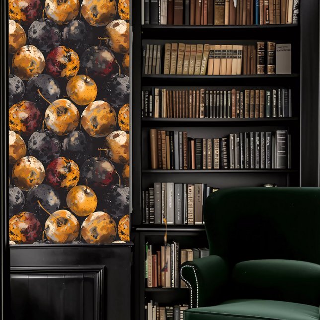 Papier Peint Dark Academia Roty Fruit (Dark Academia Rotting Fruit Wallpaper in a library.)