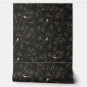 Papier Peint Dark Charcoal Bird & Pine Tree Pattern (Déroulement)