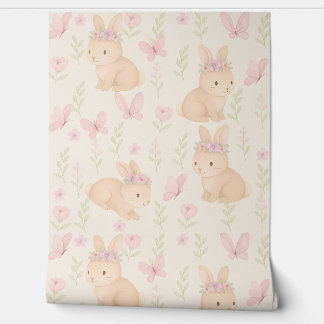Papier peint de Bunny Floral - Rose doux