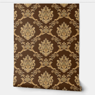 Papier peint de créateur belge Damask or sur brun 
