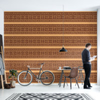 Papier peint de designer à clé grecque marron sur