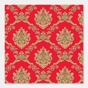 Papier peint de designer damas belge or sur rouge