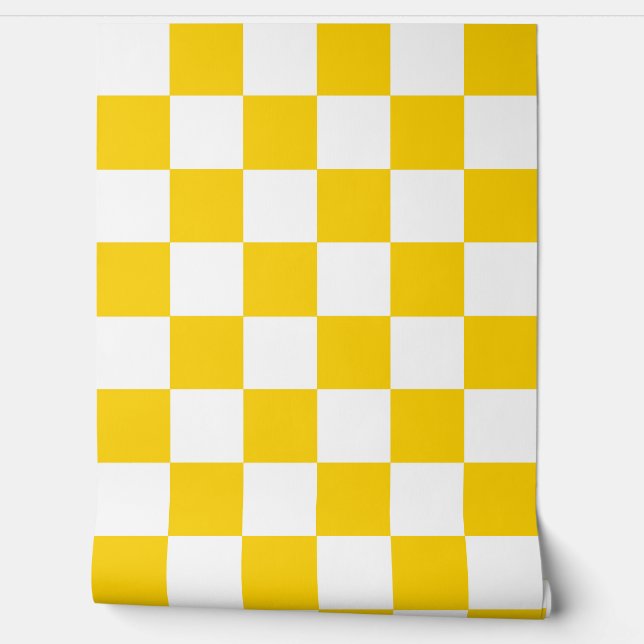 Papier Peint Décor blanc À damiers jaune (Déroulement)