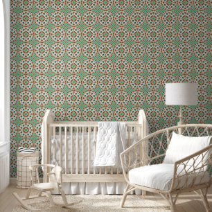 Papier Peint Décor kaléidoscope beige turquoise