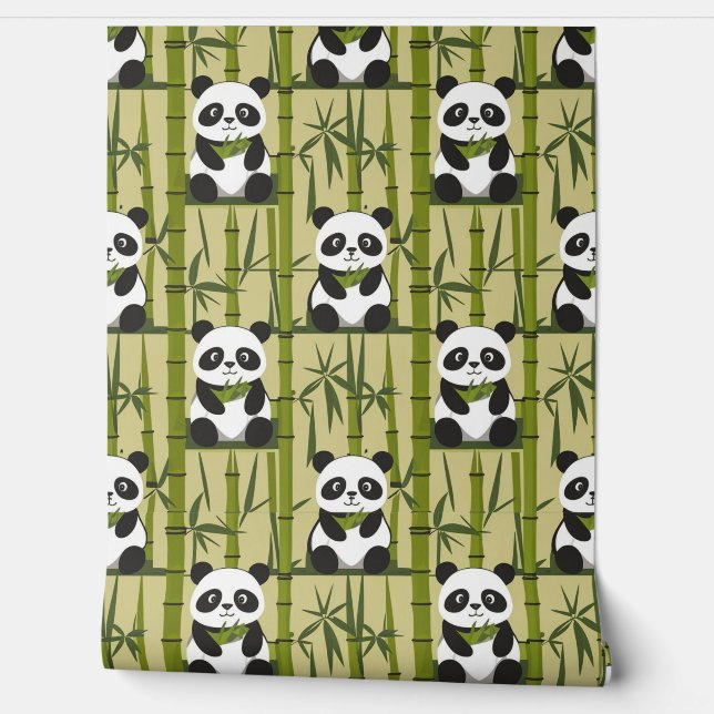 Papier Peint Décor mignon Panda et Bambou (Déroulement)