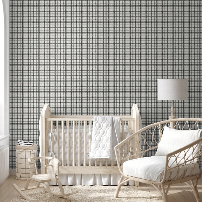 Papier Peint Décor moyen en noir et blanc plaid (Enfants)