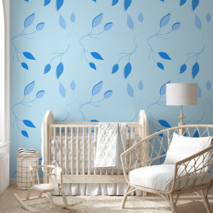 Papier Peint Décor mural élégant bleu botanique à décoller et à