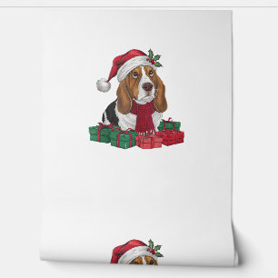 Papier Peint Décoration de fête de Noël Santa Basset Hound Chie