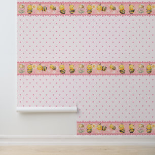 Papier Peint Décoration de nurserie rose avec motif de coeur po