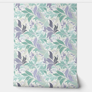 Papier Peint Délicat pastel doux violet et feuilles verts sauge