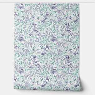Papier Peint Délicat pastel doux violet et feuilles verts sauge