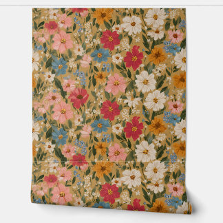 Papier Peint Délicat rose et bleu Cottagecore Floral