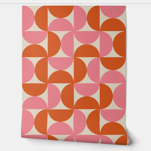 Papier Peint Demi-cercles du milieu du siècle rose et orange