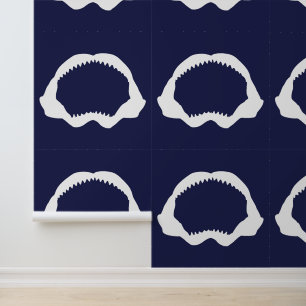 Papier Peint Dents et mâchoires de requins bleu et blanc marine