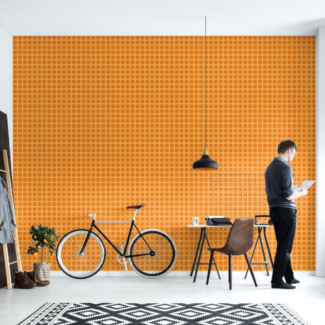 Papier Peint Design abstrait rétro dans le style plaid orange. (Salon)