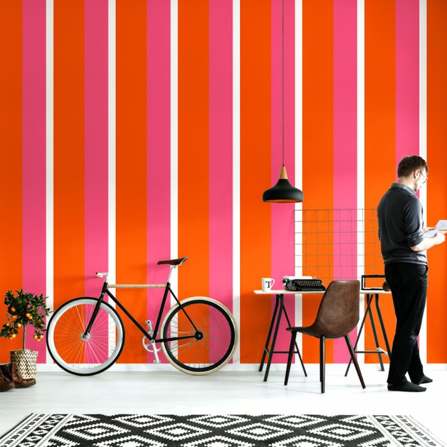 Papier Peint Design de bloc de couleur rose blanc orange clair (Créateur téléchargé)