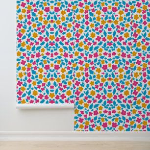 Papier Peint Design floral coloré avec Feuilles bleus