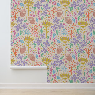 Papier Peint Design floral rétro avec fleurs et fruits. wallet