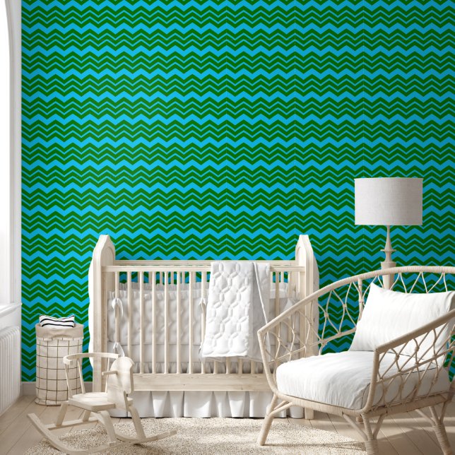 Papier Peint Dessin chevron zigzag bleu vert  (Enfants)
