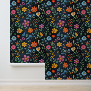 Papier Peint Dessins Motif à fleur de fleur Dessin noir