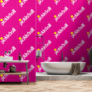 Papier Peint Diagonal Blanc Jaune Texte PICKLEBALL Sur Fond Ros