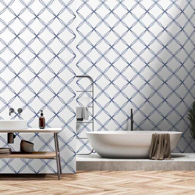 Papier Peint Diamant Pétal Bleu Simple Moderne (Salle de bain)