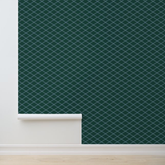 Papier Peint Diamants Art Déco Bleu sur Vert (Application)