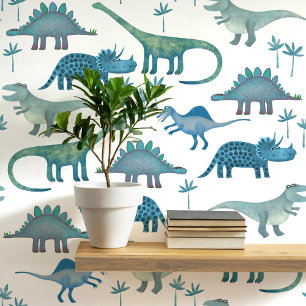 Papier Peint Dinosaur Motif Bleu Blanc Enfants