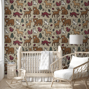Papier Peint Doodle de forêt boisée Animaux bronzés
