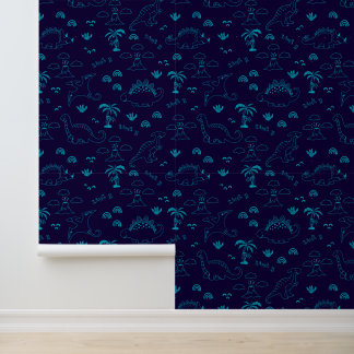 Papier peint doodle dinosaure Navy Neon