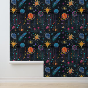 Papier Peint Doodles d'espace, craie sur dessin en tableau noir